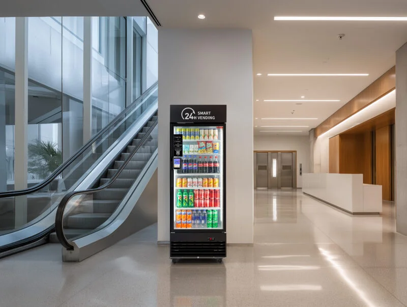 HAHA smart cooler in a modern office lobby